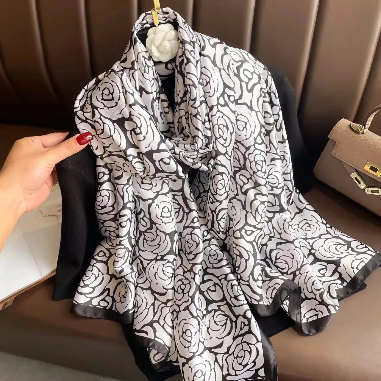 180x90 Cm Large Silk Soft Scarf Stylish Print Elegant Wrap