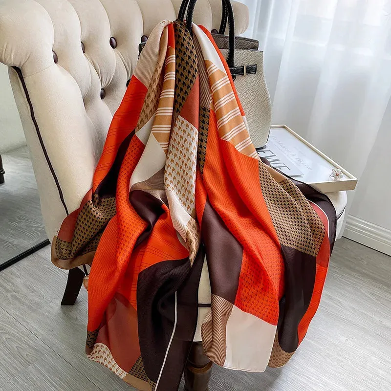 180x90 Cm Large Silk Soft Scarf Stylish Print Elegant Wrap