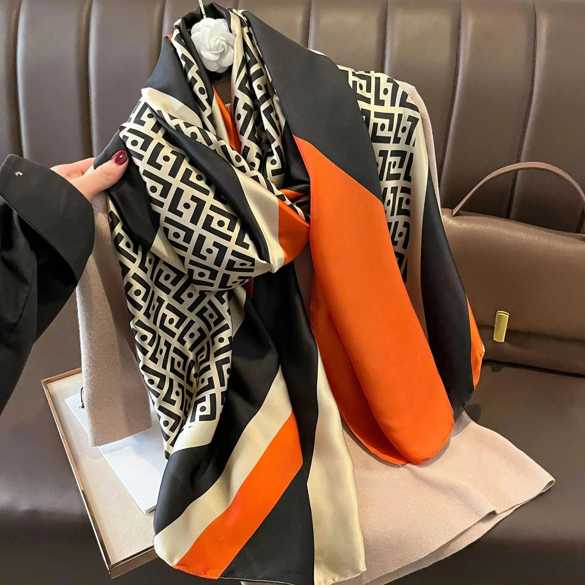 180x90 Cm Large Silk Soft Scarf Stylish Print Elegant Wrap