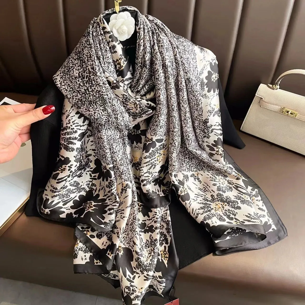 180x90 Cm Large Silk Soft Scarf Stylish Print Elegant Wrap
