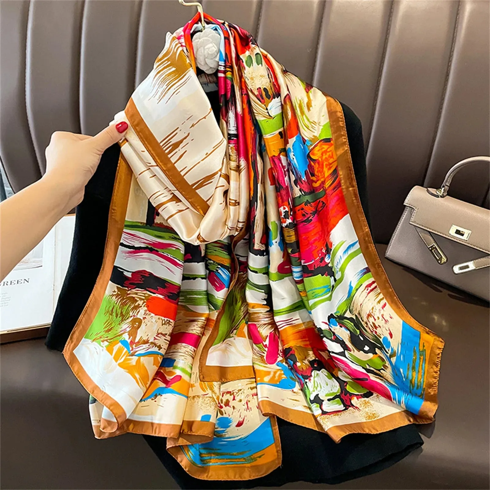 180x90 Cm Large Silk Soft Scarf Stylish Print Elegant Wrap