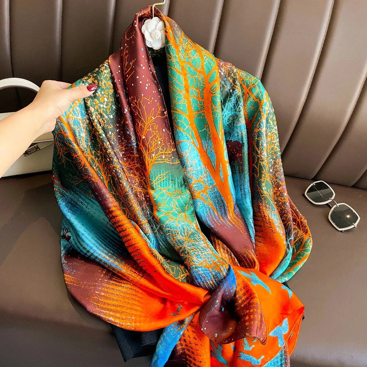 180x90 Cm Large Silk Soft Scarf Stylish Print Elegant Wrap