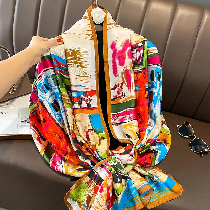 180x90 Cm Large Silk Soft Scarf Stylish Print Elegant Wrap