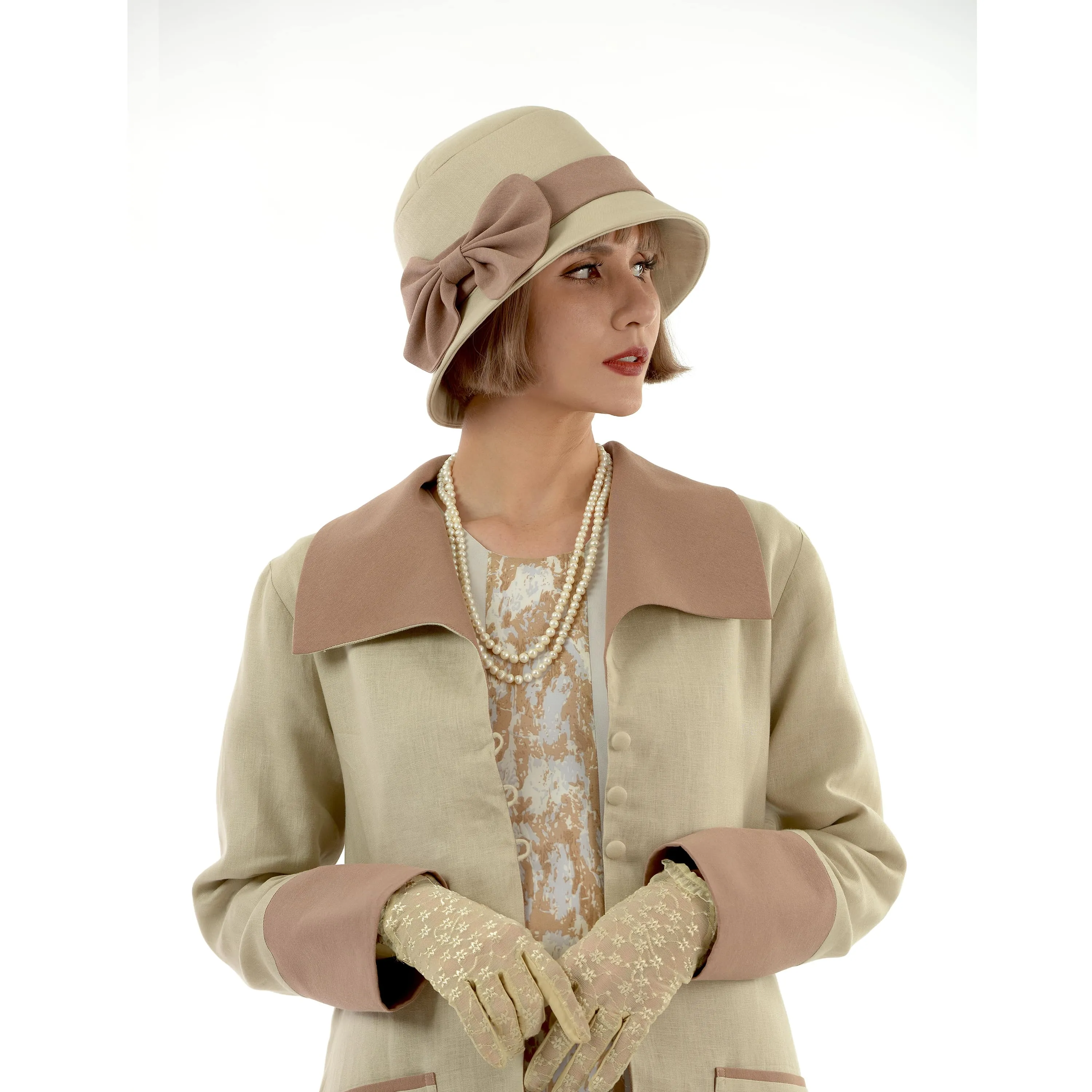 2-tone brown linen Great Gatsby summer party hat