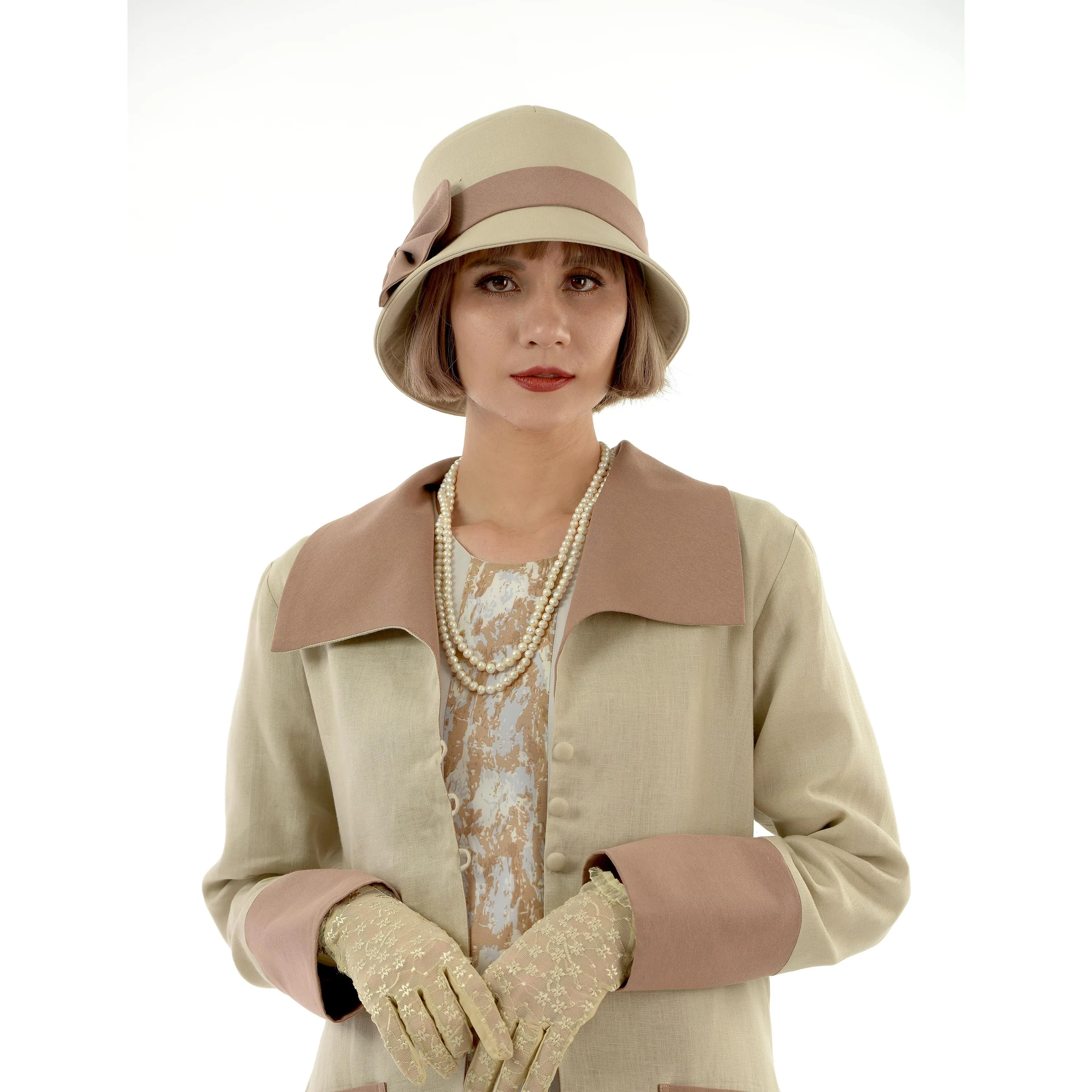 2-tone brown linen Great Gatsby summer party hat