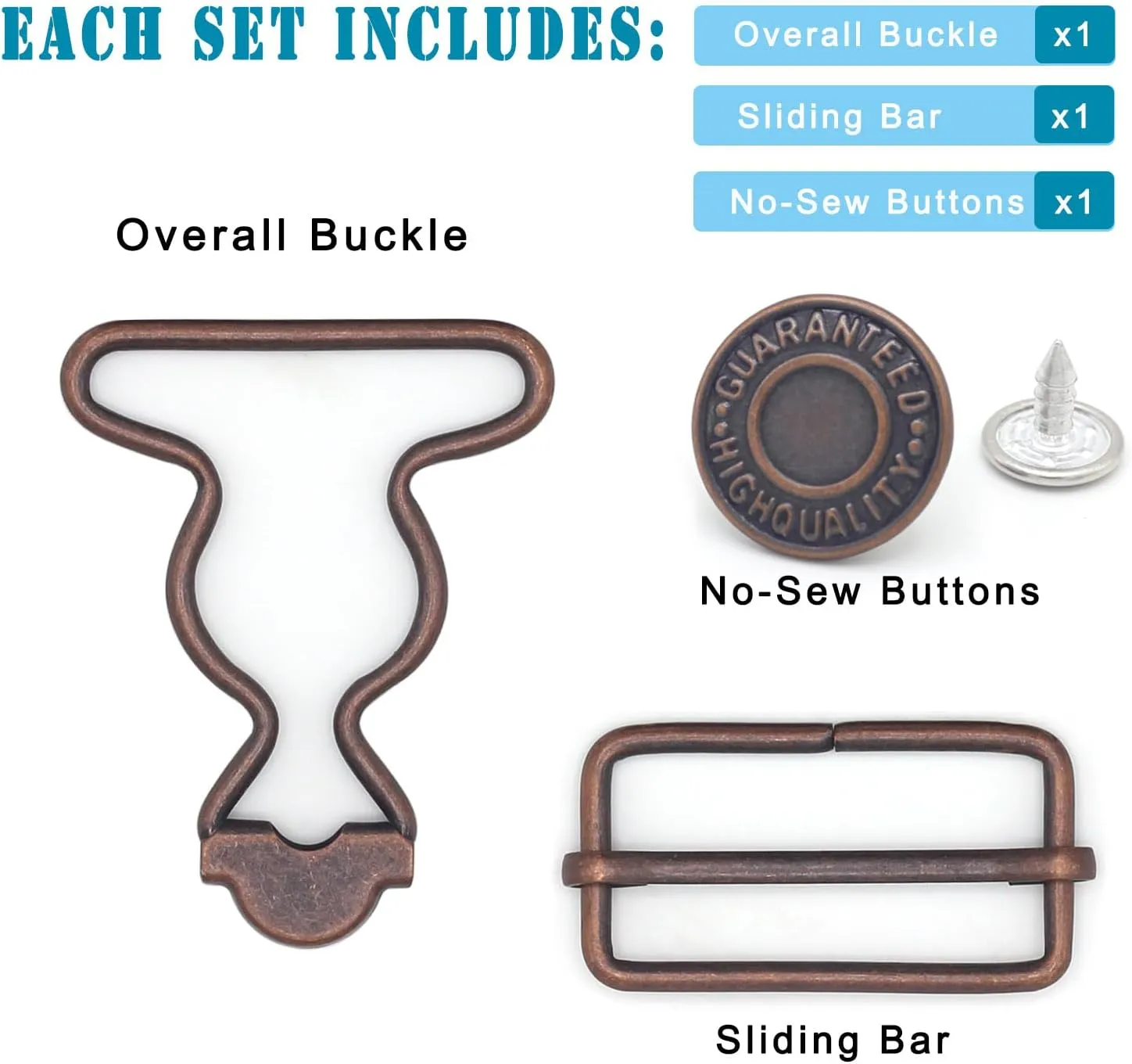 4 Sets Overall Buckles, Metal Suspender Buckles Overall Clip Replacement with Buckle Slider and Buttons(1.25 inch)
