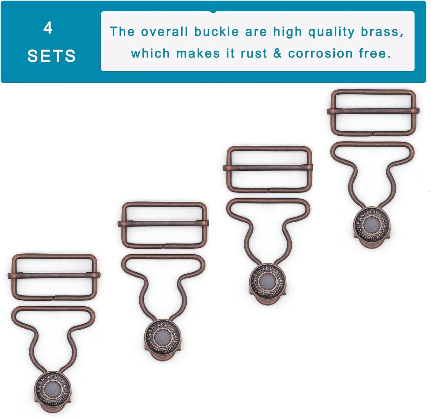 4 Sets Overall Buckles, Metal Suspender Buckles Overall Clip Replacement with Buckle Slider and Buttons(1.25 inch)