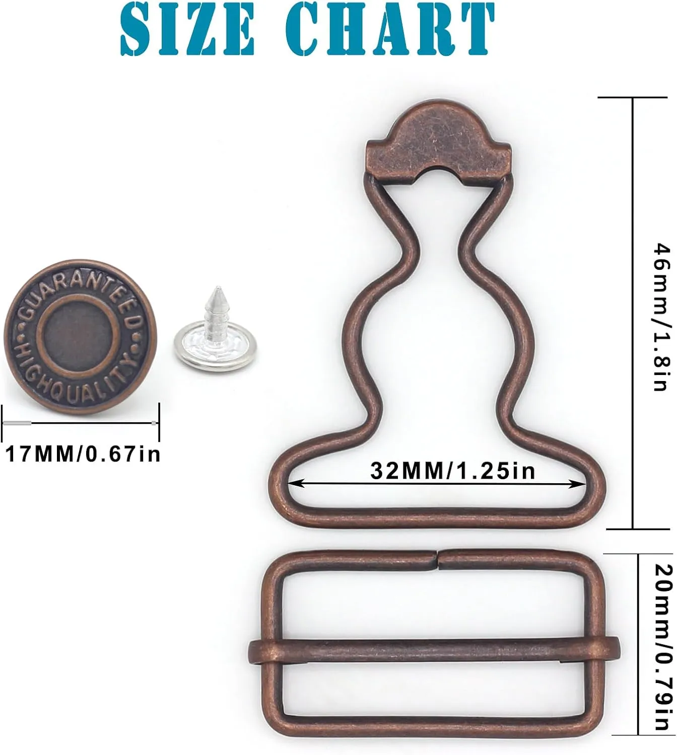 4 Sets Overall Buckles, Metal Suspender Buckles Overall Clip Replacement with Buckle Slider and Buttons(1.25 inch)