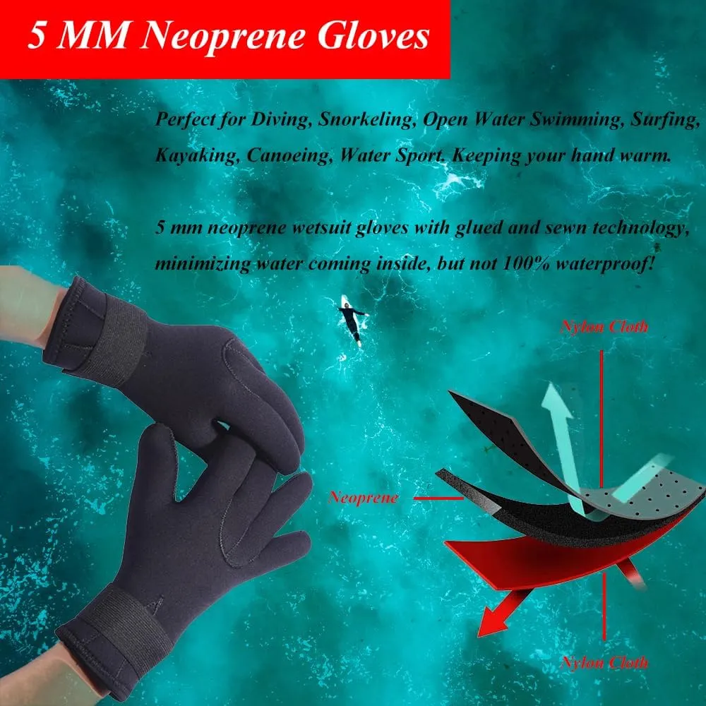 5mm Wetsuit Gloves Neoprene Diving Gloves Thermal Anti-Slip Scuba Gloves for Men Women Snorkeling Open Water Swimming Kayaking Surfing Fishing