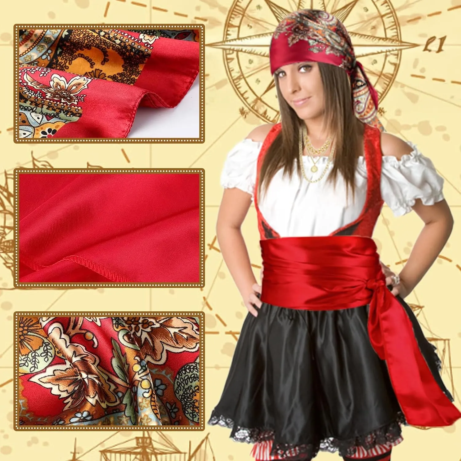 7pcs Women Pirate Costume Accessories Set for Men Pirate Head Scarf Necklace Belt Dress Accessories Cosplay Party Renaissance