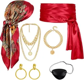 7pcs Women Pirate Costume Accessories Set for Men Pirate Head Scarf Necklace Belt Dress Accessories Cosplay Party Renaissance