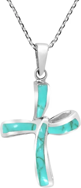 AeraVida Infinity .925 Sterling Silver Twist Cross Symbol Necklace with Natural-Inspired Stone Inlays | Stylish Christian Jewelry Gift for Women | Elegant 18-Inch Sterling Silver Cable Chain