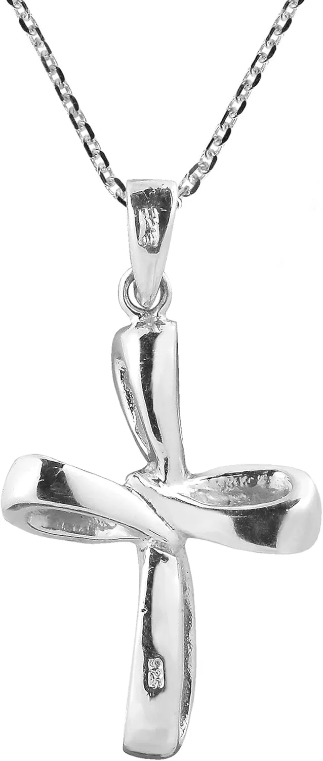 AeraVida Infinity .925 Sterling Silver Twist Cross Symbol Necklace with Natural-Inspired Stone Inlays | Stylish Christian Jewelry Gift for Women | Elegant 18-Inch Sterling Silver Cable Chain