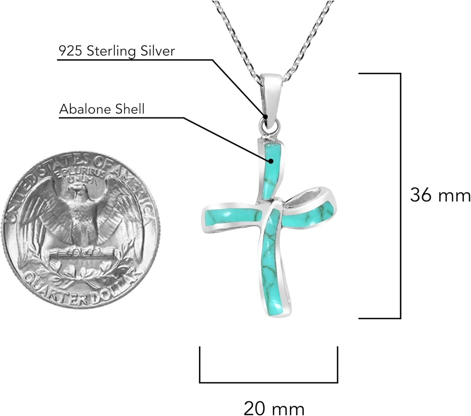 AeraVida Infinity .925 Sterling Silver Twist Cross Symbol Necklace with Natural-Inspired Stone Inlays | Stylish Christian Jewelry Gift for Women | Elegant 18-Inch Sterling Silver Cable Chain
