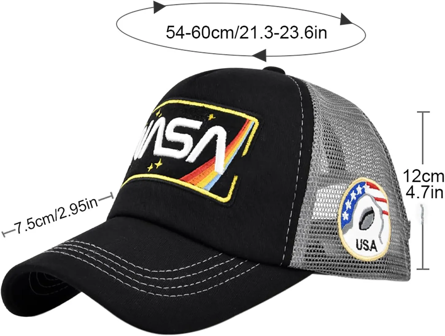BAIMORE NASA Hat Baseball Cap Mesh Snap Back Adjustable Patchwork Outdoor Sports Cap