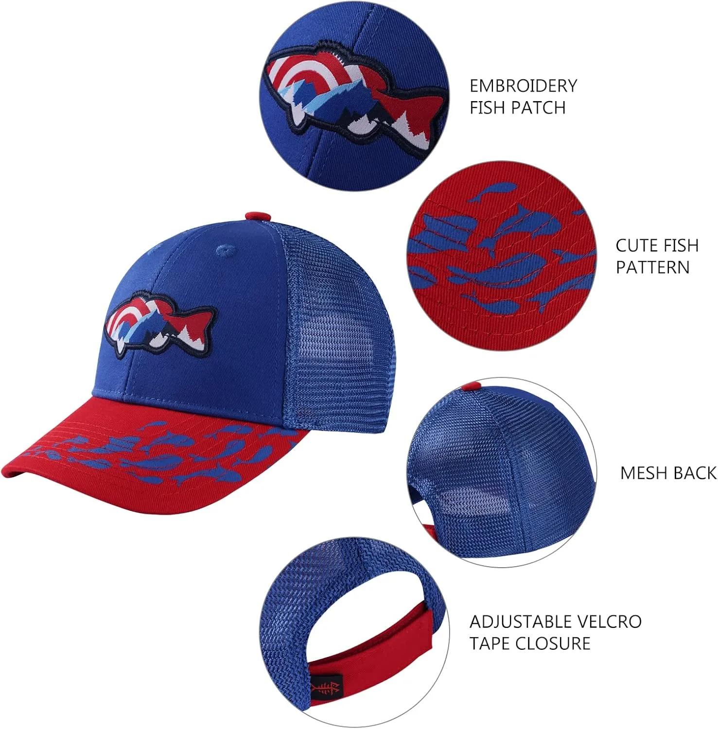 BASSDASH Kids Youth Fishing Sun Hat Mesh Back Adjustable Baseball Trucker Cap for Boys Girls Toddler