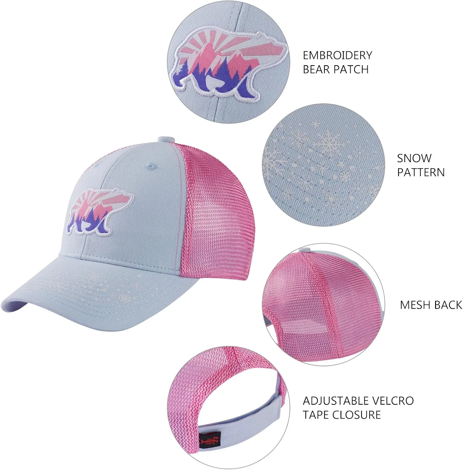 BASSDASH Kids Youth Fishing Sun Hat Mesh Back Adjustable Baseball Trucker Cap for Boys Girls Toddler