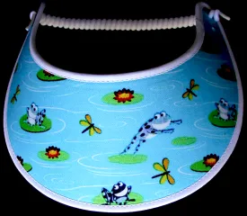 Blue Sun Visor with Frogs Playing in the Pond