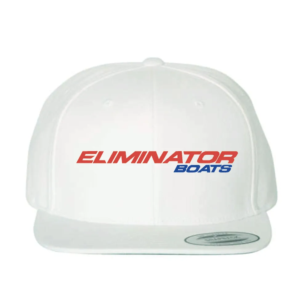 Classic Eliminator Boats Flat Bill Snapback Hat- White