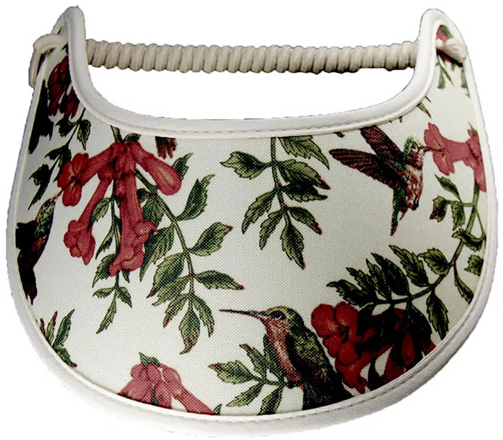 Cream Sun Visor with Hummingbirds and Flowers
