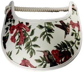 Cream Sun Visor with Hummingbirds and Flowers