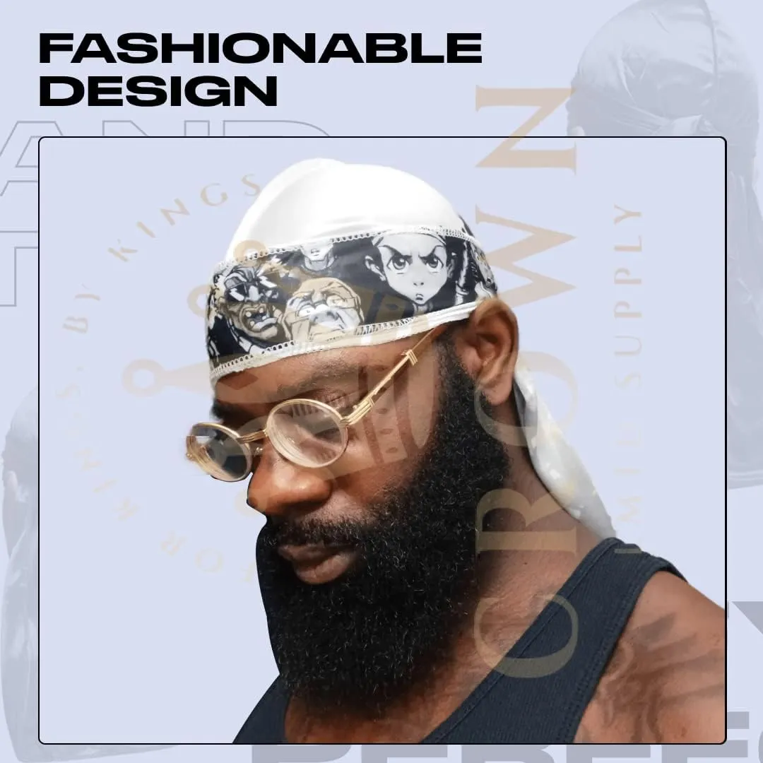 CROWN Silky Durag with Long Tails and Quadruple Stitching - Smooth Silk Fabric Durags for Comfort and Compression