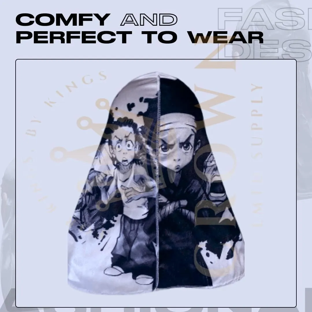 CROWN Silky Durag with Long Tails and Quadruple Stitching - Smooth Silk Fabric Durags for Comfort and Compression