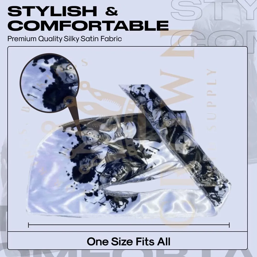 CROWN Silky Durag with Long Tails and Quadruple Stitching - Smooth Silk Fabric Durags for Comfort and Compression
