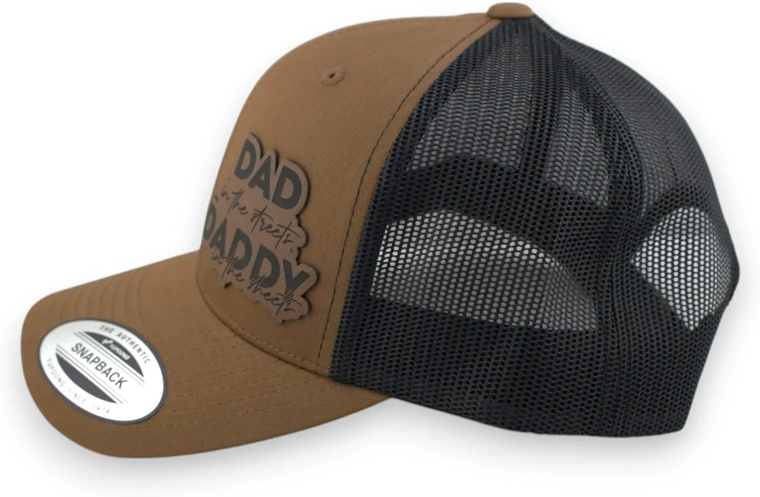 Dad in The Streets Daddy in The Sheets Trucker Hat - Adjustable Babseball Cap with Leather Patch