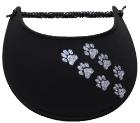 Dog Paw Prints in Silver Glitz Walking Across a Black Sun Visor