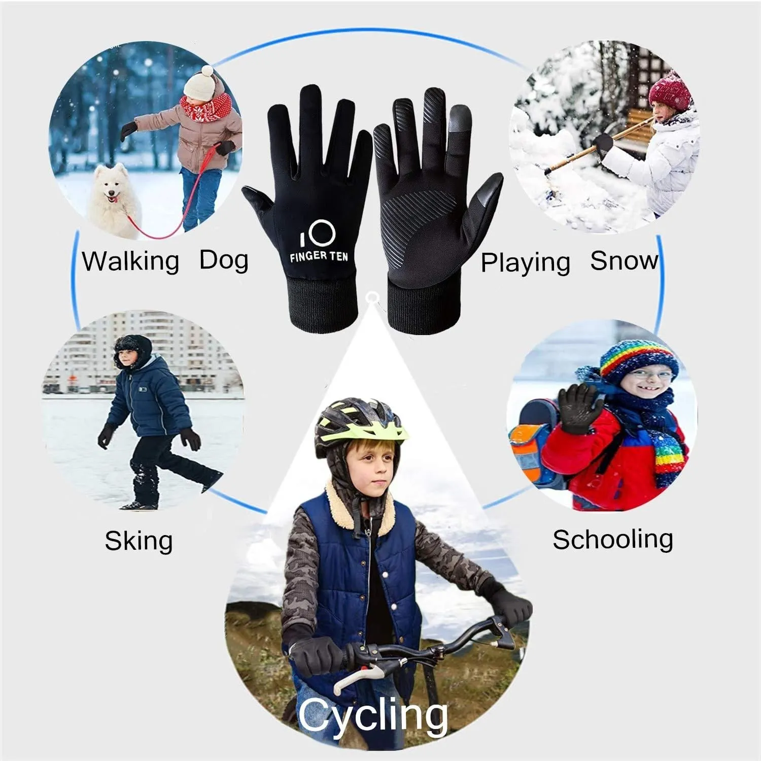 FINGER TEN Winter Gloves Touchscreen for Kids Boys Girls Running Thermal Gloves for Cold Weather, Youth Lightweight Warm Touch Screen Gloves for Texting Hiking Skating Football Soccer