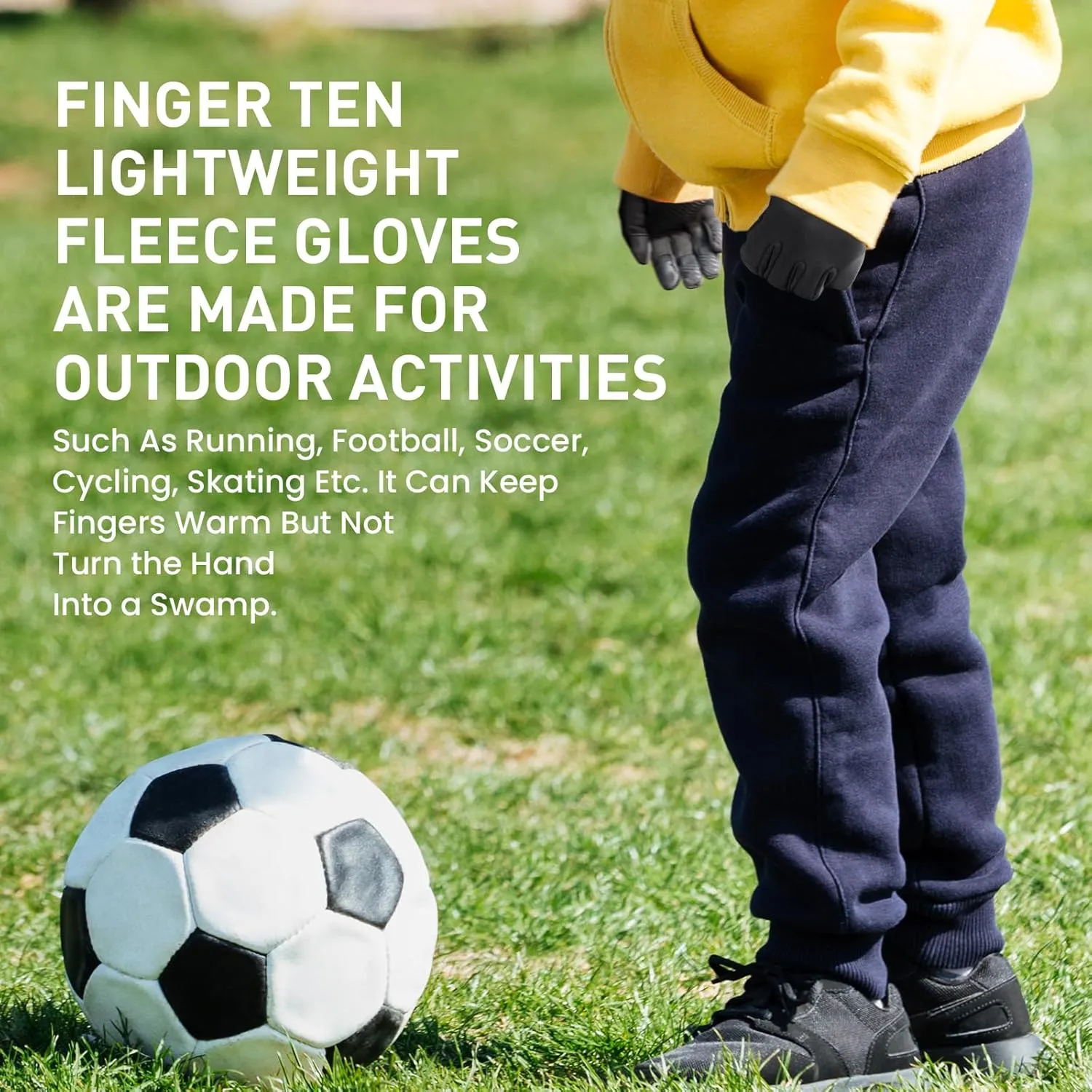 FINGER TEN Winter Gloves Touchscreen for Kids Boys Girls Running Thermal Gloves for Cold Weather, Youth Lightweight Warm Touch Screen Gloves for Texting Hiking Skating Football Soccer
