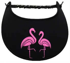 Flamingos with Pink Glitz on Black Sun Visor