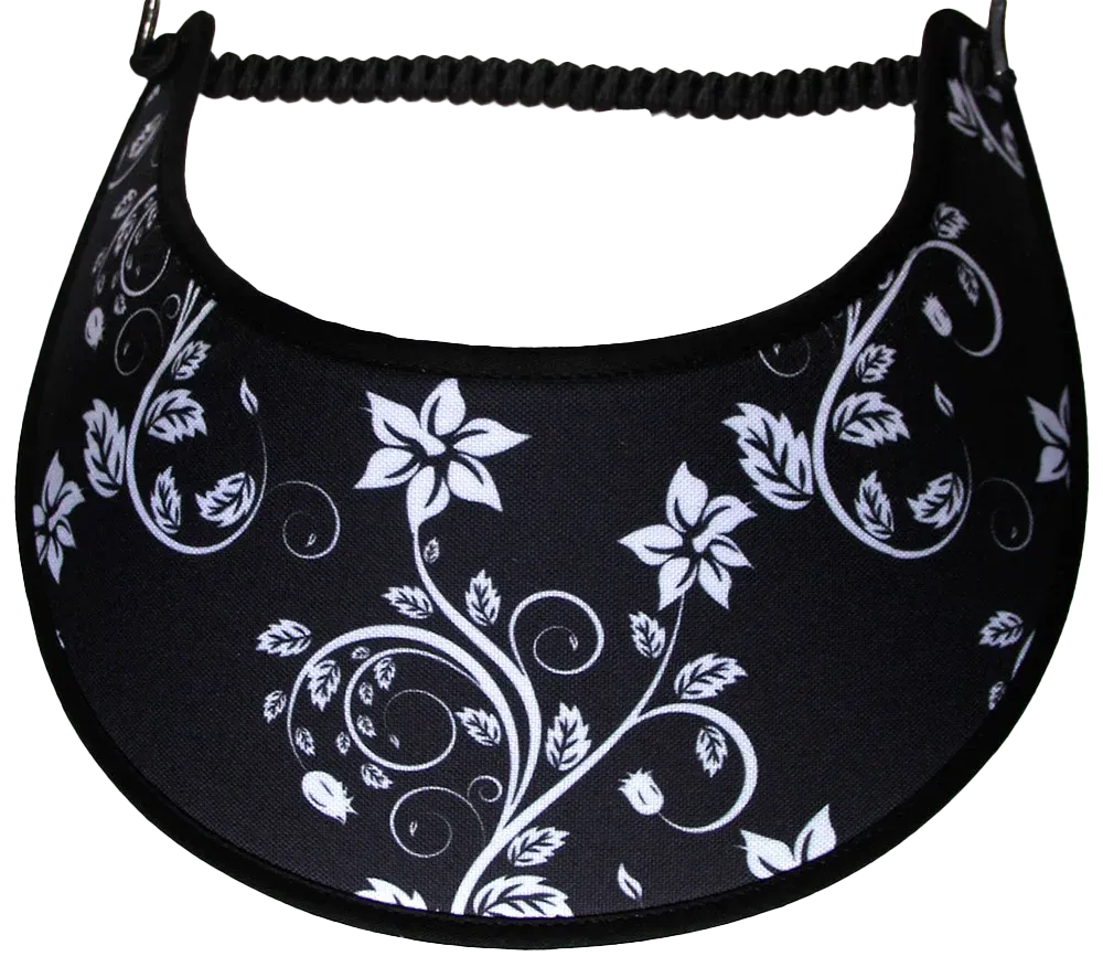 Flowers and Vines on a Black Sun Visor