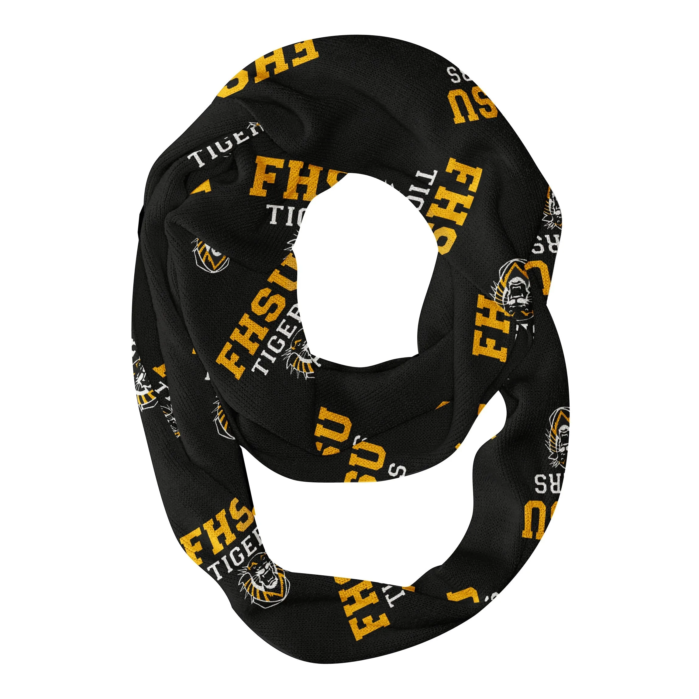 Fort Hays State University Tigers FHSU Infinity Scarf Black All Over Logo by Vive La Fete
