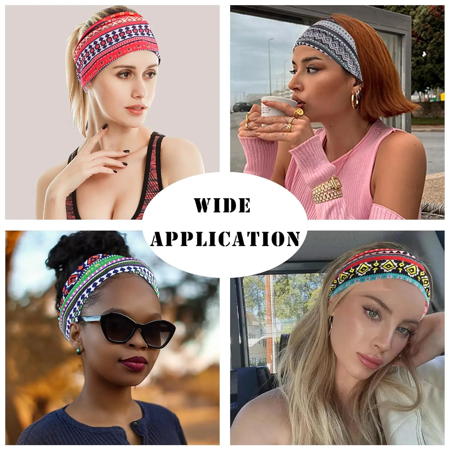 FULZTEY Wide African Headbands Boho Head Wraps Large Hairbands Elastic Fabric Hair Bands for Sport Workout Non Slip Knotted Bandanas Fashion Hair Accessories for Women Girls 4Pcs