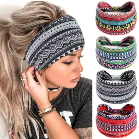 FULZTEY Wide African Headbands Boho Head Wraps Large Hairbands Elastic Fabric Hair Bands for Sport Workout Non Slip Knotted Bandanas Fashion Hair Accessories for Women Girls 4Pcs