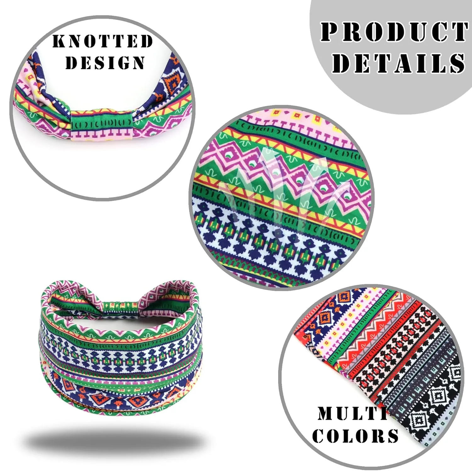 FULZTEY Wide African Headbands Boho Head Wraps Large Hairbands Elastic Fabric Hair Bands for Sport Workout Non Slip Knotted Bandanas Fashion Hair Accessories for Women Girls 4Pcs