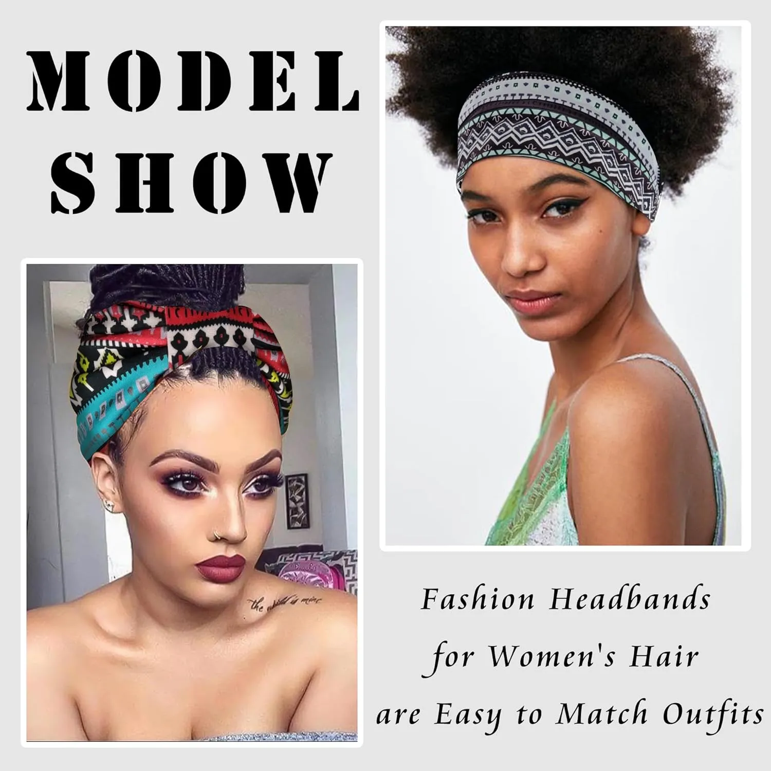FULZTEY Wide African Headbands Boho Head Wraps Large Hairbands Elastic Fabric Hair Bands for Sport Workout Non Slip Knotted Bandanas Fashion Hair Accessories for Women Girls 4Pcs