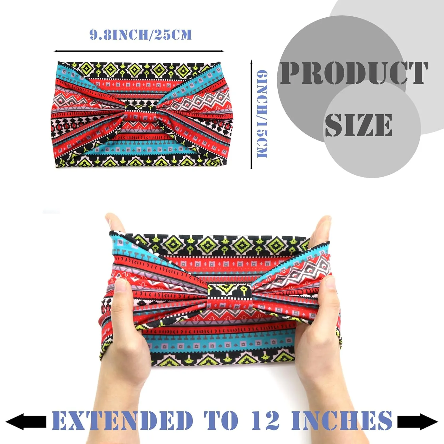 FULZTEY Wide African Headbands Boho Head Wraps Large Hairbands Elastic Fabric Hair Bands for Sport Workout Non Slip Knotted Bandanas Fashion Hair Accessories for Women Girls 4Pcs