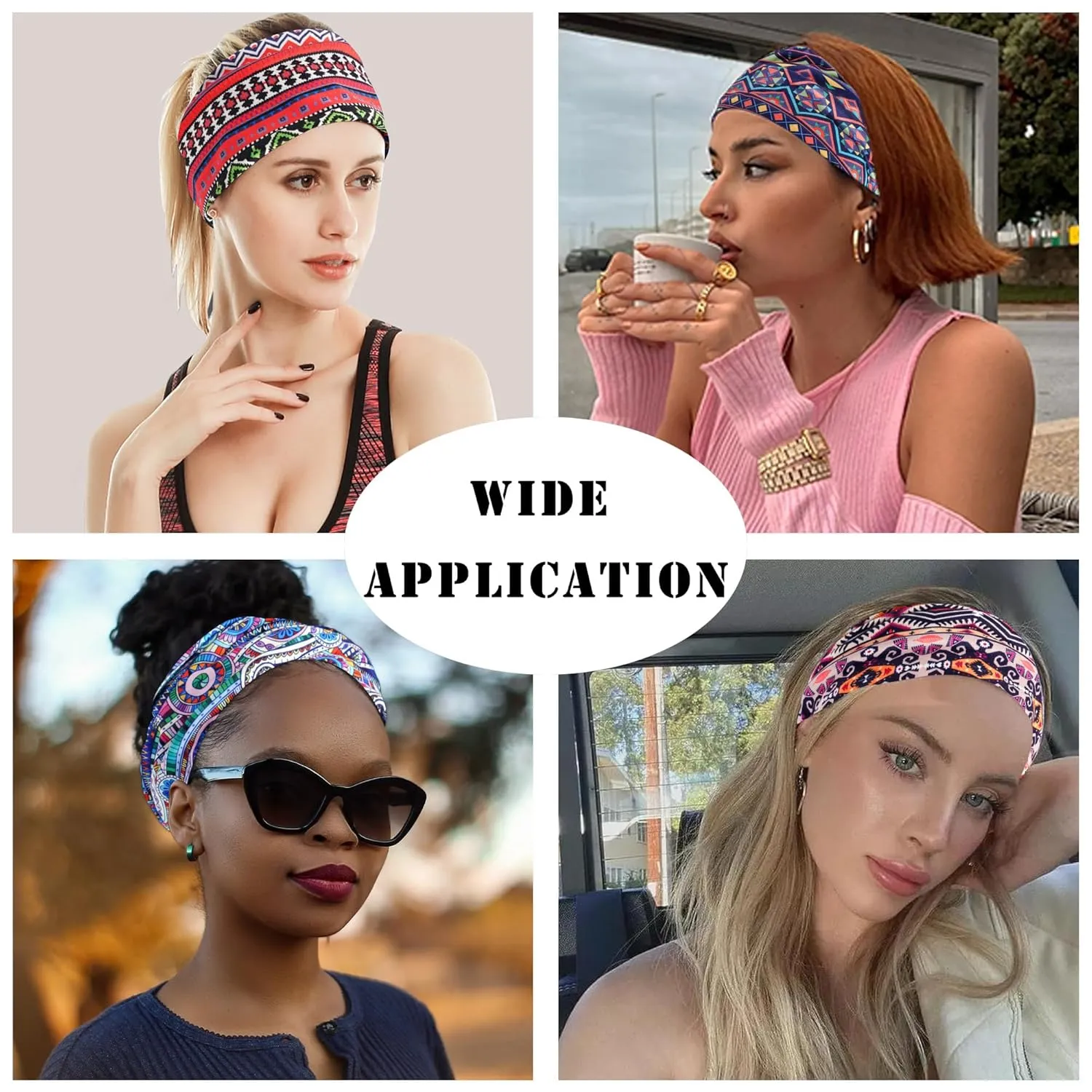 FULZTEY Wide Headbands for Women Fashion Boho Headwraps African Style Large Hair Bands Knotted Thick Turbans Stretchy Bandanas Sport Workout Hair Scarf Hair accessories for Teen Girls 4Pcs