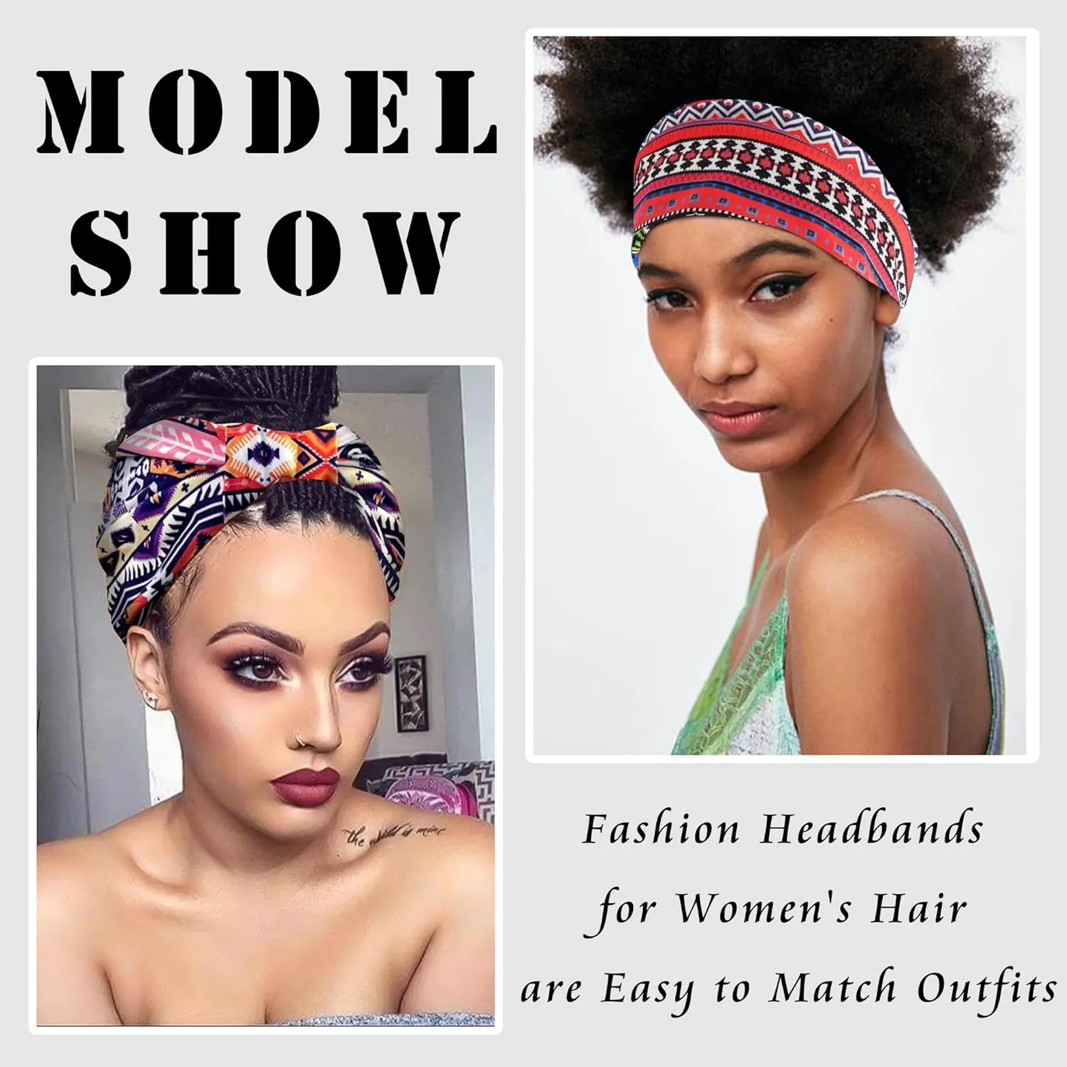 FULZTEY Wide Headbands for Women Fashion Boho Headwraps African Style Large Hair Bands Knotted Thick Turbans Stretchy Bandanas Sport Workout Hair Scarf Hair accessories for Teen Girls 4Pcs