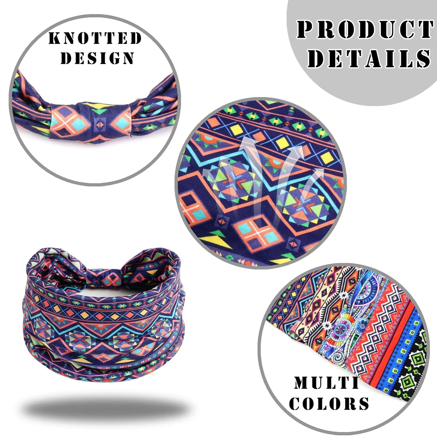 FULZTEY Wide Headbands for Women Fashion Boho Headwraps African Style Large Hair Bands Knotted Thick Turbans Stretchy Bandanas Sport Workout Hair Scarf Hair accessories for Teen Girls 4Pcs