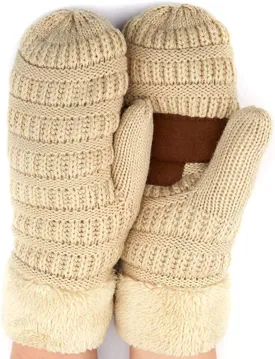 Funky Junque Women's Cozy Fleece-Lined Winter Knit Mittens with Comfort Ribbed Cuff