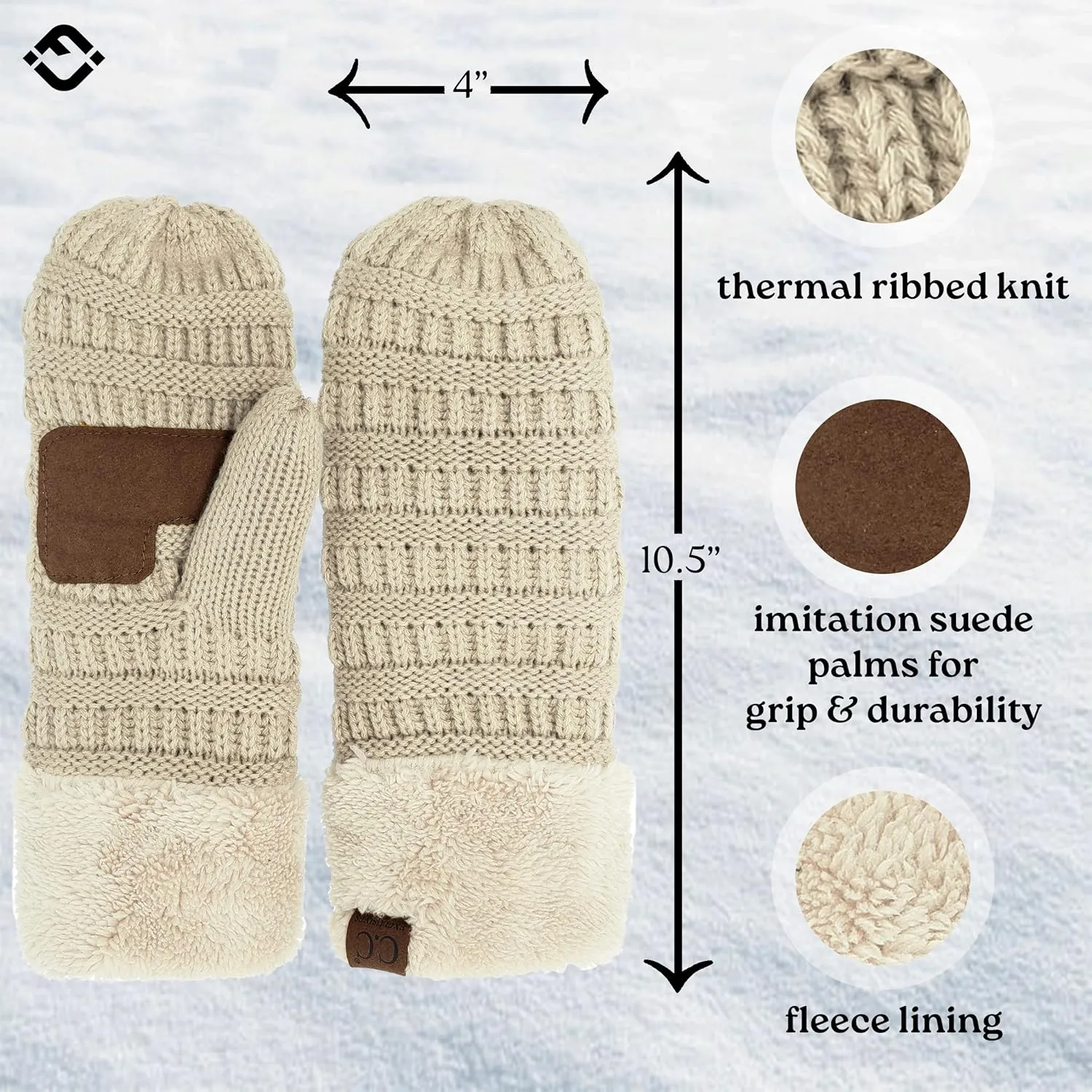 Funky Junque Women's Cozy Fleece-Lined Winter Knit Mittens with Comfort Ribbed Cuff