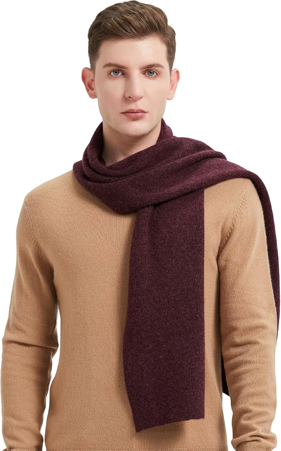 GreenMount Mens Cashmere Scarf Ribbed Knitted 100% Cashmere Scarf Warm Thick Soft for Fall Winter Men