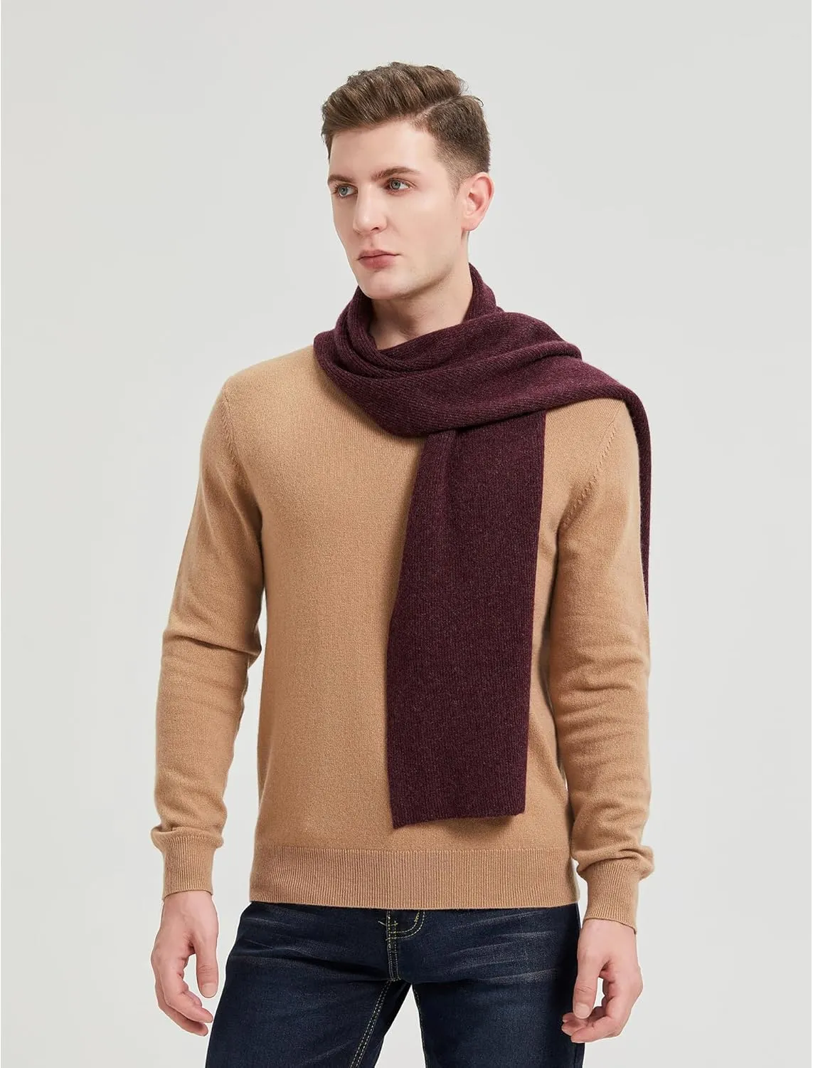 GreenMount Mens Cashmere Scarf Ribbed Knitted 100% Cashmere Scarf Warm Thick Soft for Fall Winter Men