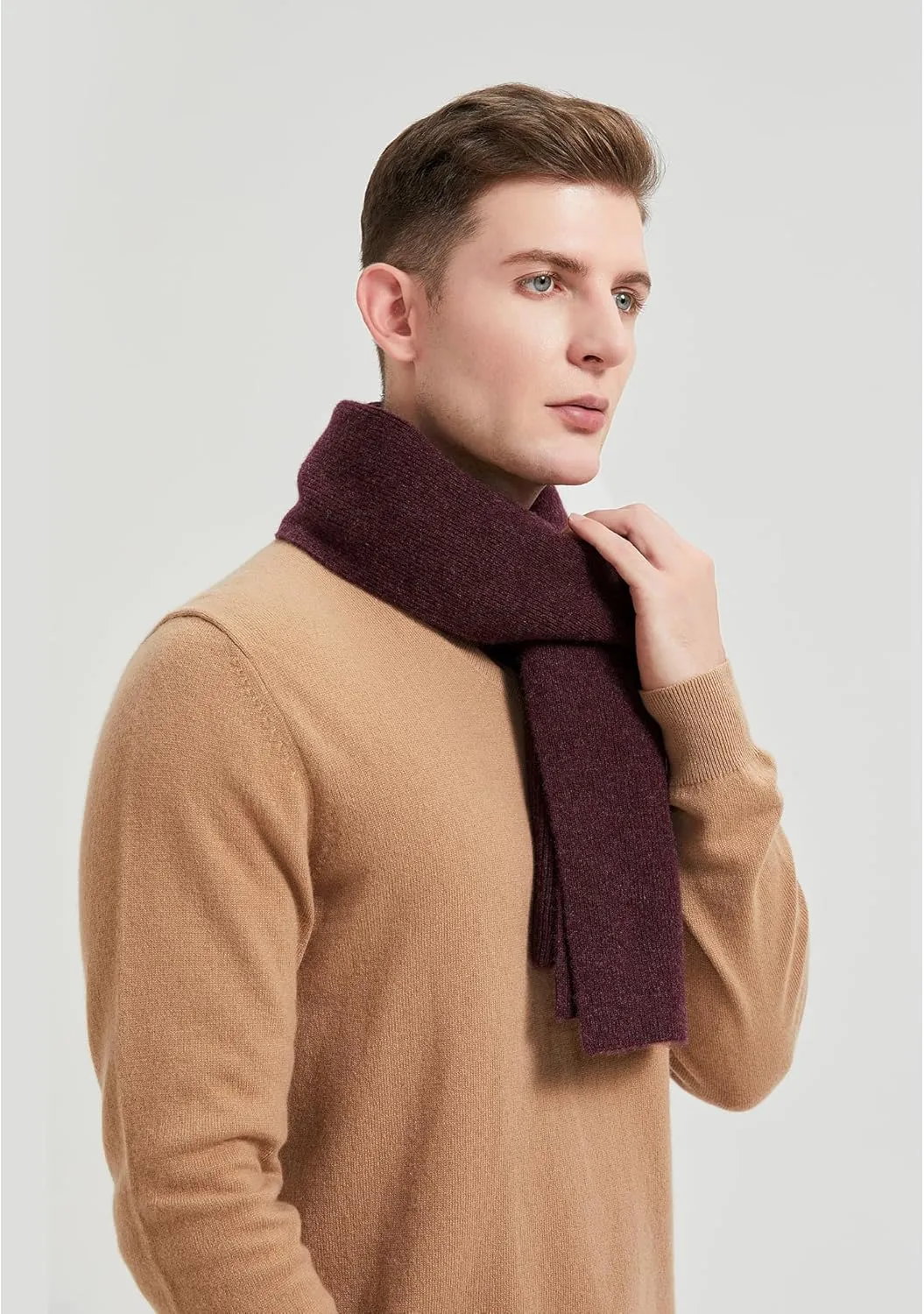 GreenMount Mens Cashmere Scarf Ribbed Knitted 100% Cashmere Scarf Warm Thick Soft for Fall Winter Men