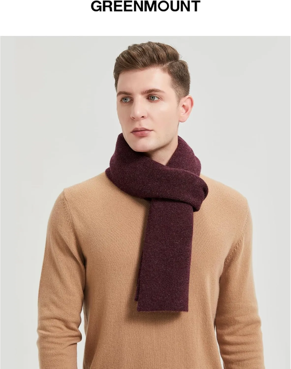 GreenMount Mens Cashmere Scarf Ribbed Knitted 100% Cashmere Scarf Warm Thick Soft for Fall Winter Men