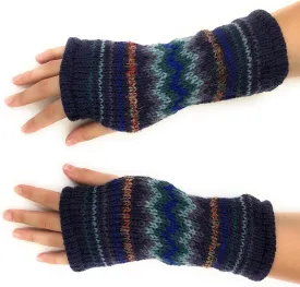 Hand Knit Fingerless Winter Striped Texting Gloves Warm Wool Fleece Lined
